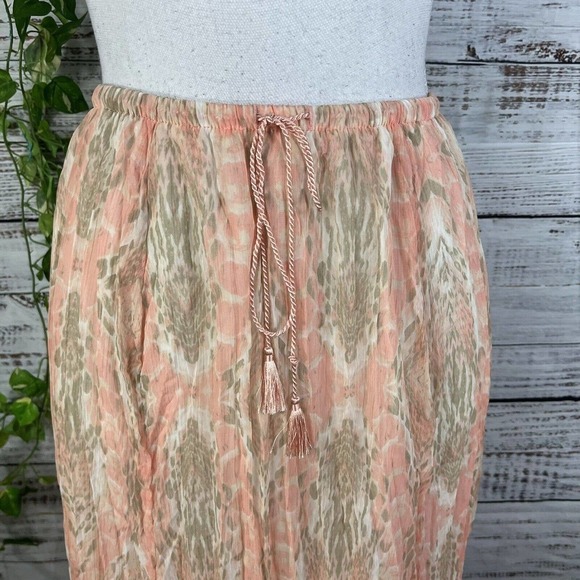 Ruby Rd. Skirt 14 Petite Peach Gray Sheer Pleated Tassels Boho Modest Wedding - Picture 4 of 12
